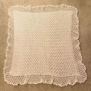 Vintage White Hand Crocheted Ruffled Baby Blanket